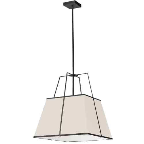 In geometry, the trapezoid is a four-size shape with one set of parallel sides. That shape is repeated throughout the eye-catching scheme of the Trapezoid family of lighting. The trapezoid shape is created by a uniquely crafted metal frame in your choice of finish. A drum-style shade in a variety of shapes determines the overall design. The fabric shade and metal frame come in a range of contrasting and complementary combinations. It's a design with clean outlines for a look that's a contemporary classic, with variations that will add luxury to any room of your home.