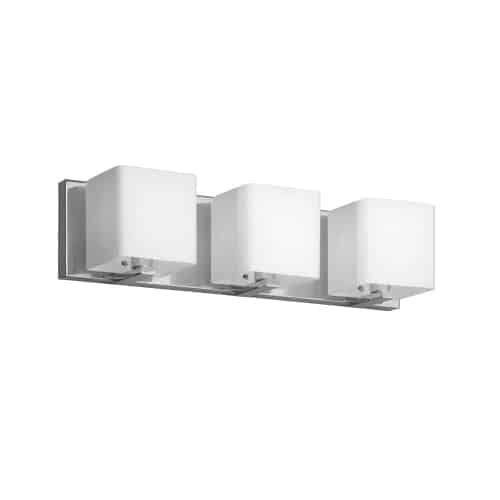 3 Light Vanity, Polished Chrome, Frosted White Glass Shade
