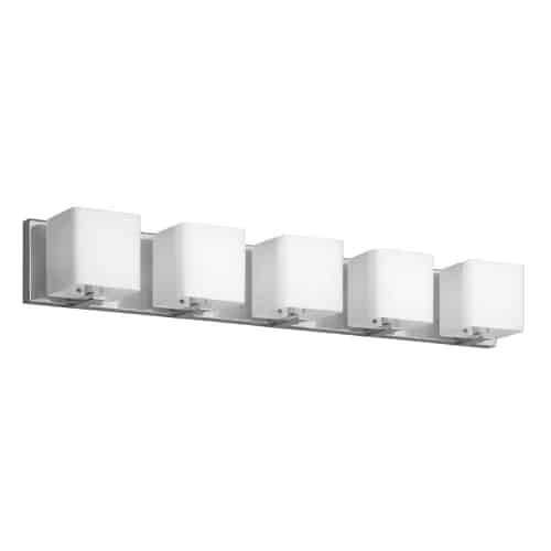 5 Light Vanity, Polished Chrome, Frosted White Glass Shade