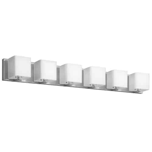 6 Light Vanity, Polished Chrome, Frosted White Glass Shade