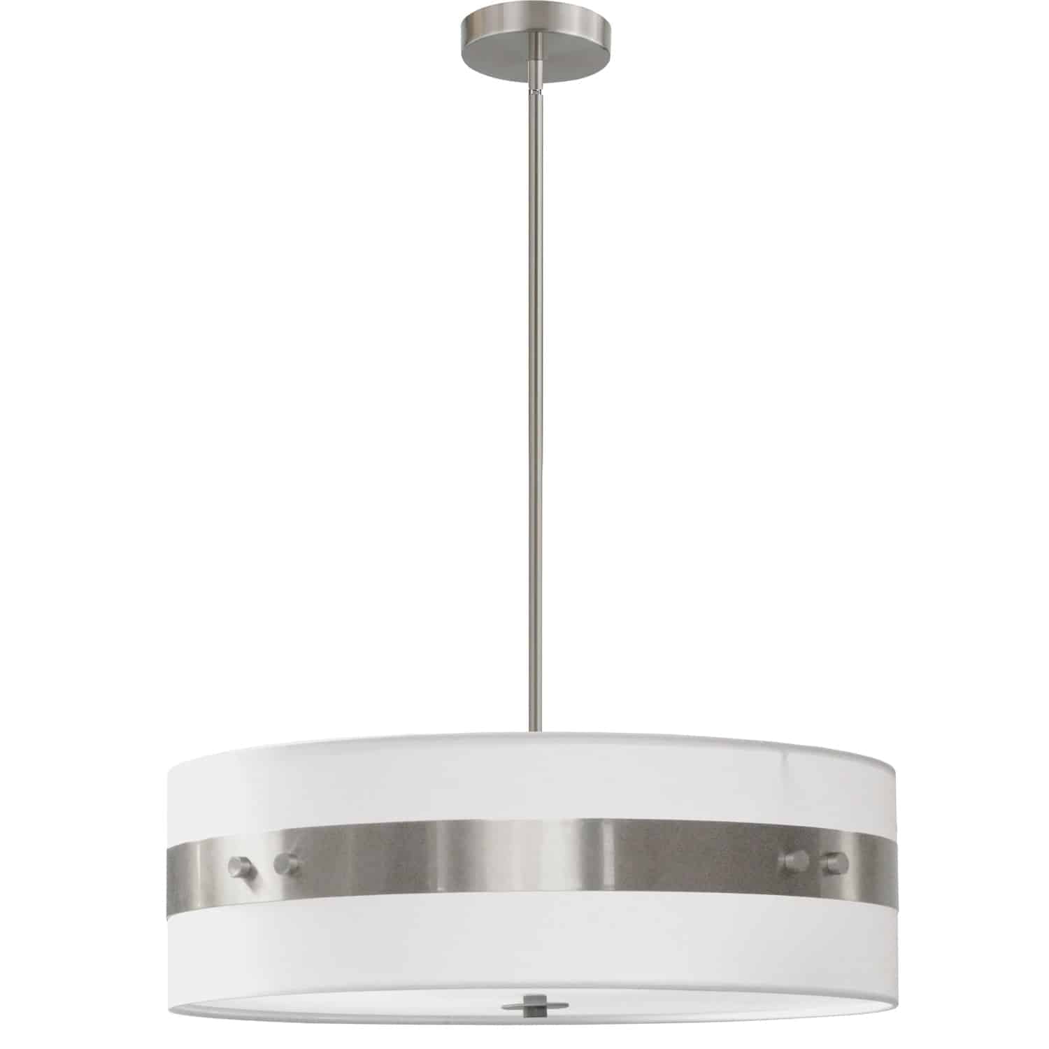 The allure of Willshire lighting is bold, and based in an eclectic sense of fashion that blends modern and traditional elements. It's a look based on contrasts, and the perennial appeal of a classic drum shade. The metal frame matches a wide band that decorates the middle of a drum shade. The fabric shade features a slim profile that will enhance any size room. With its ageless sense of style, Willshire lighting adds a noticeably elegant touch of luxury to living rooms and kitchens, and sets a chic tone in your foyer.