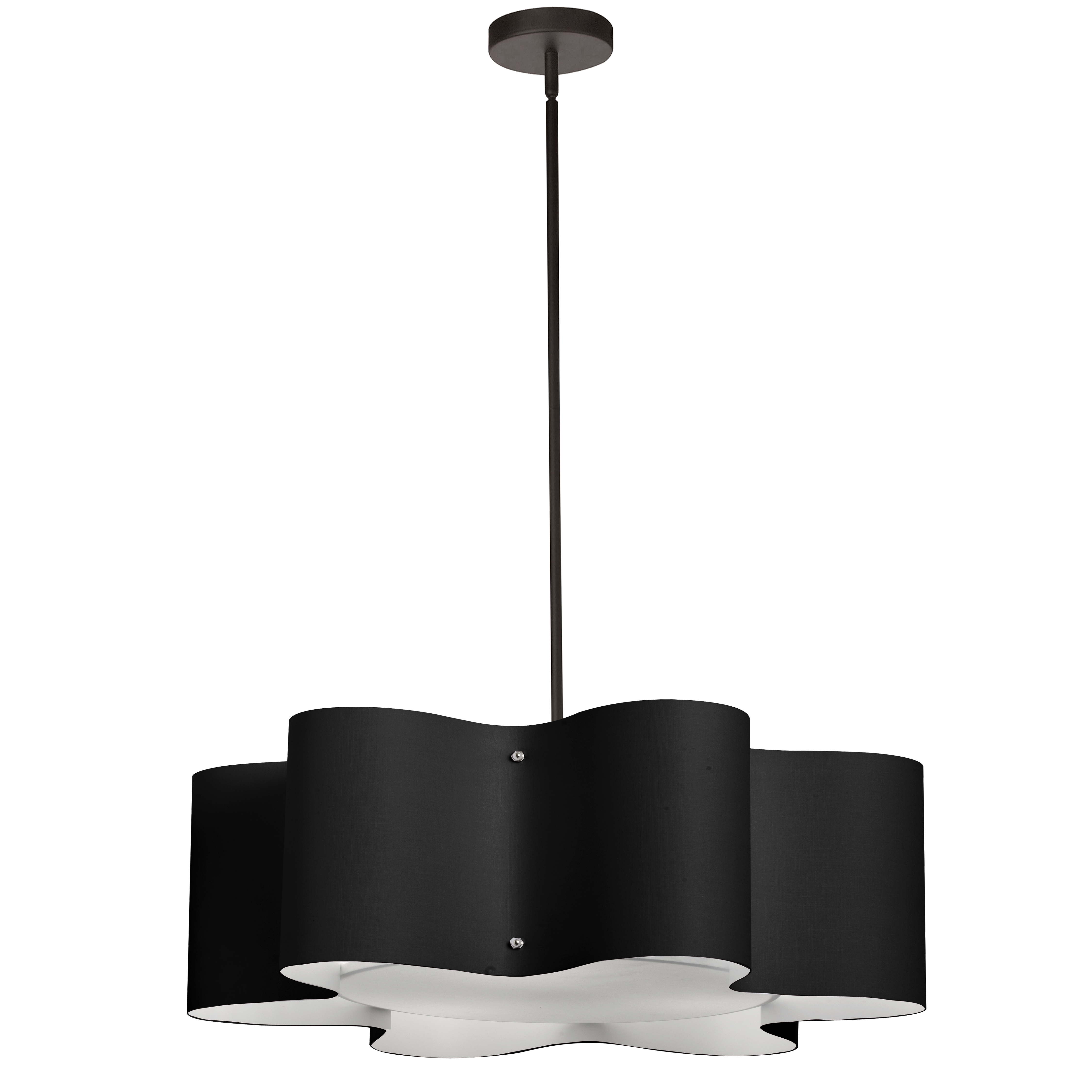 Youll add a bold and dramatic note to any room with the eye catching Zulu family of lighting. The design features a unique shade with six rounded edges over a circular fixture for a singular look.  The Zulu lighting design has elements of Pop Art appeal and will add a distinctive finish to any contemporary room from the kitchen to the bedroom and back to the living and dining rooms. Custom colour options include black and red shades in addition to neutral white for pendant lighting that adds much more than light to your home.