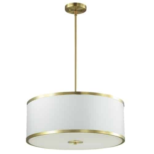 4 Light Incandescent Pendant, Aged Brass Finish with White Shade